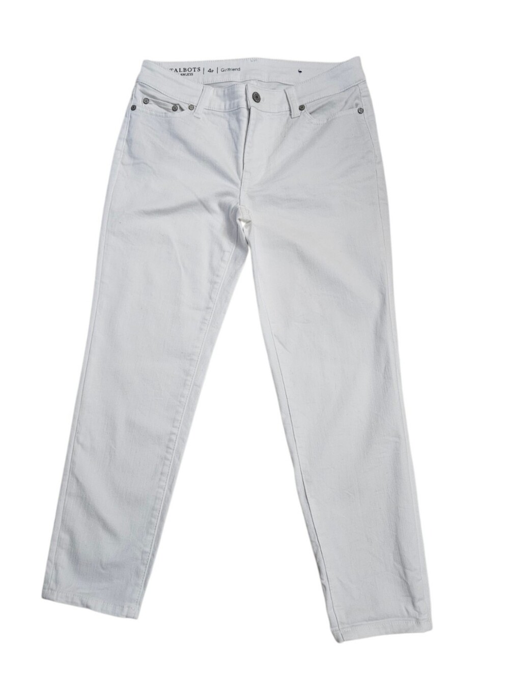 Talbots Flawless Girlfriend Ankle Jeans White Women's 4P Rolled Cuff Mid-Rise